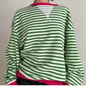 Free People Classic Striped Oversized Crewneck Sweatshirt Pink Clover Combo NWOT